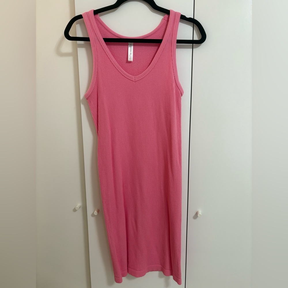 Pink Ribbed Sleeveless Dress